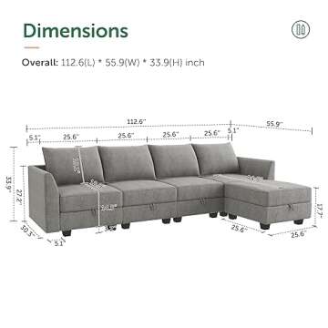 HONBAY Convertible Sectional Couch with Reversible Chaise Modern L-Shape Sofa 4-Seat Couch Modular S...