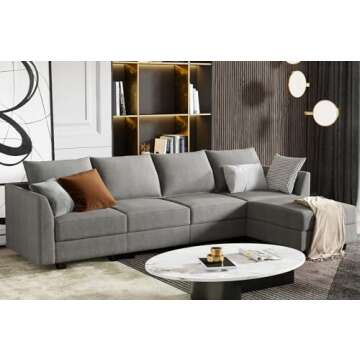 HONBAY Convertible Sectional Couch with Reversible Chaise Modern L-Shape Sofa 4-Seat Couch Modular Sectional Sofa with Storage Seats, Grey