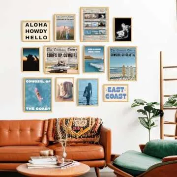 Lucky Numen Set 12 Coastal Cowgirl Wall Art, Coastal Wall Art, Coastal Cowgirl Room Decor, Retro Funky Wall Art, Cowgirl Room Decor, Surf Poster, Cowgirl Art Posters, Coastal Prints [8x10 UNFRAMED]