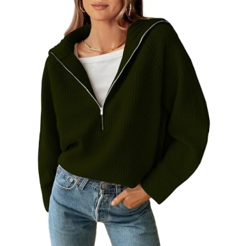 BTFBM Women’s Casual Long Sleeve Half Zip Pullover Sweaters - Trendy Solid Colors