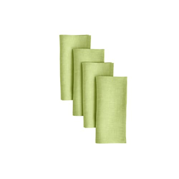 Solino Home Linen Napkins 20 x 20 Inch – 100% Pure Linen Chambray Lime Green Spring Cloth Napkins Set of 4 – Machine Washable Dinner Napkins – Athena