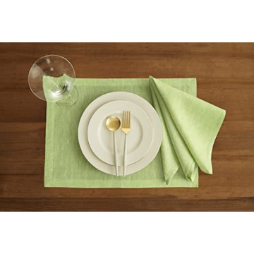 Solino Home Linen Napkins 20 x 20 Inch – 100% Pure Linen Chambray Lime Green Spring Cloth Napkins Set of 4 – Machine Washable Dinner Napkins – Athena