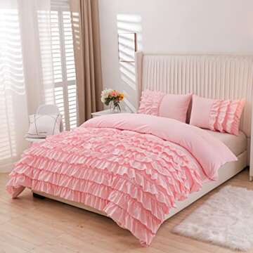 NTBED Ruffled Comforter Set Casual Textured for Girls Kids All Season, Soft Chic Princess Bedding Se...