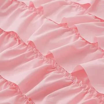 NTBED Ruffled Comforter Set Casual Textured for Girls Kids All Season, Soft Chic Princess Bedding Set with Matching Pillow Shams(Pink,Full)