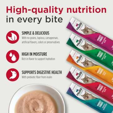 Nulo Freestyle Grain-Free Perfect Purees Premium Wet Cat Treats, Squeezable Meal Topper for Felines, High Moisture Content to Support Hydration, 0.5 Ounces in each Lickable Wet Cat Treat Pouch