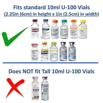 A1C WEAR - Insulin Fridge Holder Storage Case Organizer - Fits Standard 10ml U-100 Vials - Safe, Snug, Secure Vial Protector (9-Slot, Silver with Blue Zipper)