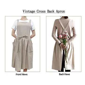 losofar Women Girls Vintage Apron Adjustable Gardening Works Cross Back Cotton/Linen Blend Aprons Pi...