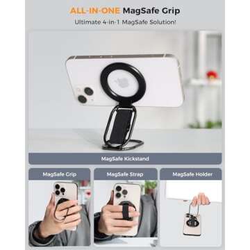 [2025 Newest] SUPERONE for MagSafe Phone Grip for MagSafe Kickstand Compatible with MagSafe Finger Loop, 4-in-1 Phone Ring Holder Strap for MagSafe iPhone 16/15/14/13/12 Series