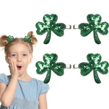 Totelux St. Patrick's Day Shamrock Hair Clips Sequins Hair Pins Irish Green Clover Hair Barrettes Gl...