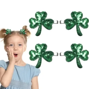 Totelux St. Patrick's Day Shamrock Hair Clips - 4PCS Glitter Hair Accessories for Women & Girls