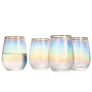 Rainbow Iridescent Stemless Wine & Water Glasses - Set of 4 - Craftsmanship Meets Elegance