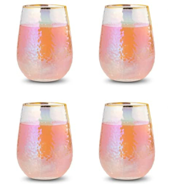Rainbow Iridescent Stemless Wine Glasses - Set of 4