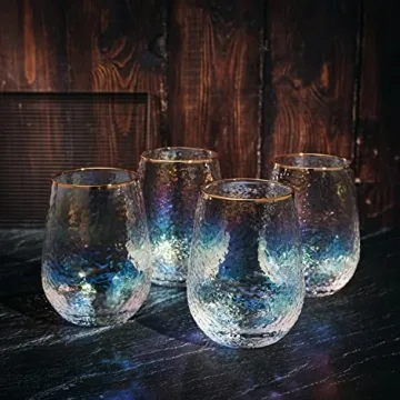 Rainbow Iridescent Stemless Wine Glasses - Set of 4