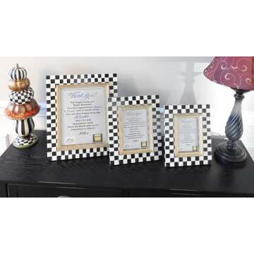 Black and White Checkered Handmade Buffalo Horn Bone Inlay Picture Frame (5" x 7" Gold Trim)