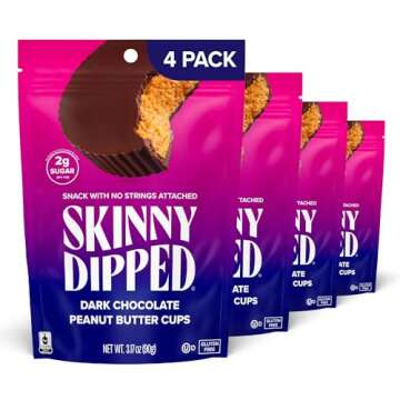 SkinnyDipped Dark Chocolate Peanut Butter Cups, 2g Sugar per Cup, Keto Friendly, Low Carb, Gluten Fr...