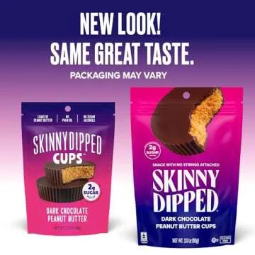 SkinnyDipped Dark Chocolate Peanut Butter Cups, 2g Sugar per Cup, Keto Friendly, Low Carb, Gluten Free, 3.2oz, 4 Pack (24 Cups Total)