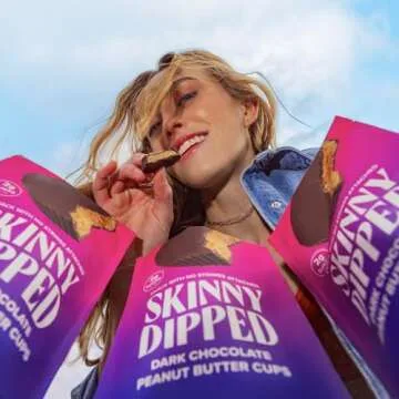 SkinnyDipped Dark Chocolate Peanut Butter Cups, 2g Sugar per Cup, Keto Friendly, Low Carb, Gluten Free, 3.2oz, 4 Pack (24 Cups Total)