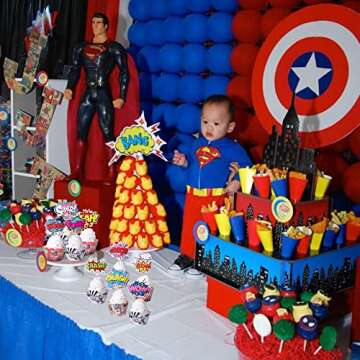 36 PCS Superheros Cupcake Toppers and Wrappers Boom Pow Hero Cupcake Picks for Celebrating Kids Heros Theme Baby Shower Birthday Party Cake Decorations Supplies Colorful