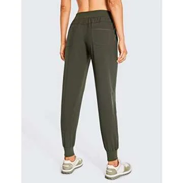 CRZ YOGA Women's Lightweight Workout Joggers 27.5" - Travel Casual Outdoor Running Athletic Track Hiking Pants with Pockets Dark Olive X-Small