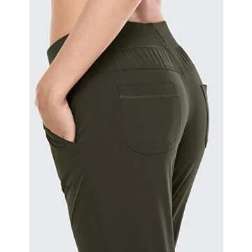CRZ YOGA Women's Lightweight Workout Joggers 27.5" - Travel Casual Outdoor Running Athletic Track Hiking Pants with Pockets Dark Olive X-Small