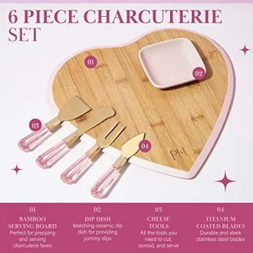 Paris Hilton Charcuterie Board Set - Heart-Shaped Bamboo Serving