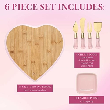 Paris Hilton Charcuterie Board Set - Heart-Shaped Bamboo Serving
