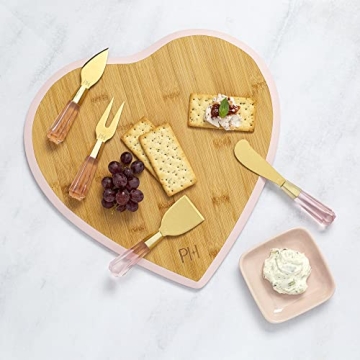 Paris Hilton Charcuterie Board Set - Heart-Shaped Bamboo Serving