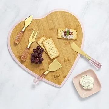 Paris Hilton Charcuterie Board Set - Heart-Shaped Bamboo Serving