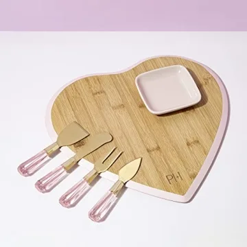 Paris Hilton Charcuterie Board Set - Heart-Shaped Bamboo Serving