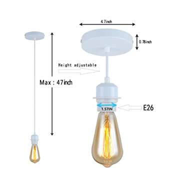 Yzyaxsaa Industrial Mini Pendant Light Kit, E26 Vintage Style White Cord Hanging Light Fixture for F...