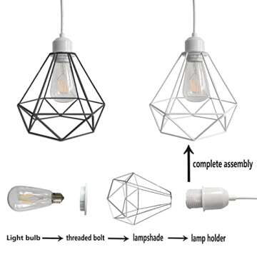 Yzyaxsaa Industrial Mini Pendant Light Kit, E26 Vintage Style White Cord Hanging Light Fixture for Farmhouse Bedroom Home Ceiling Chandelier Decors (White)