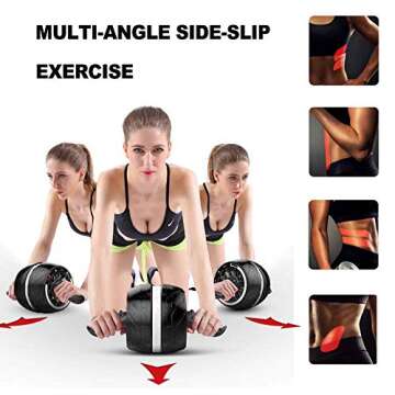 LAUS Ab Wheel Roller - with Knee Pad Mat, Automatic Rebound and Multiple Angles Core Workouts (White&Black)