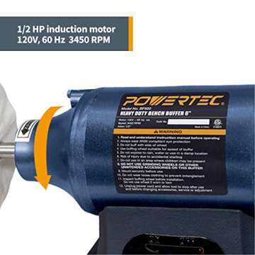 POWERTEC BF600 Bench Buffer Polisher, 6 Inch Buffing & Polishing Machine for Metal, Jewelry, Knives,...