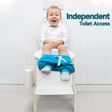 WOOD CITY Kids Step Stool for Toddler, Wooden Natural-White Patchwork Two Step Children's Stool with Handles, Bonus Non-Slip Pads for Safety, Bathroom Potty Stool & Kitchen Step Stools Dual Height