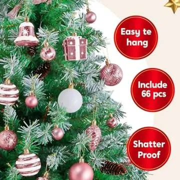 Joiedomi Shatterproof Christmas Ornaments - 66 Pcs Pink Set