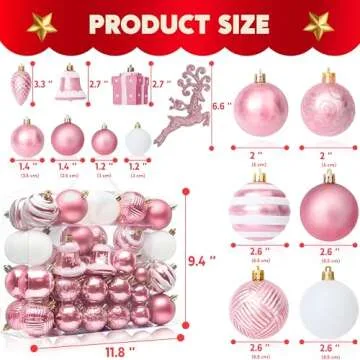 Joiedomi Shatterproof Christmas Ornaments - 66 Pcs Pink Set