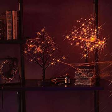 LITBLOOM Halloween Tree Lights with Timer 80L Orange Fairy Lights, Lighted Spooky Tree Battery Operated or USB Plug in 18IN for Indoor Home Halloween Party Decoration