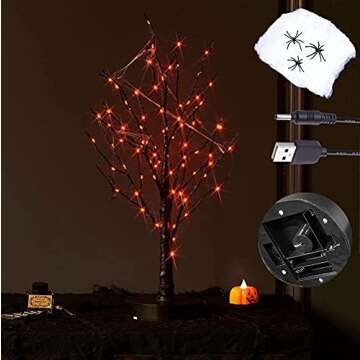 LITBLOOM Halloween Tree Lights with Timer 80L Orange Fairy Lights, Lighted Spooky Tree Battery Operated or USB Plug in 18IN for Indoor Home Halloween Party Decoration