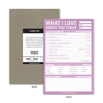 1-Count Knock Knock What I Love about You Today Pad, Love Letter Paper Checklist Lunch Box Notes for Husband, 6 x 9-inches