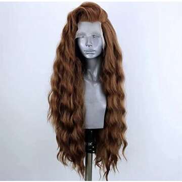 WXHWCX Long Lace Wig Synthetic Lace Front Wigs for Black Women Free Part Wavy Hair Wigs Brown High T...