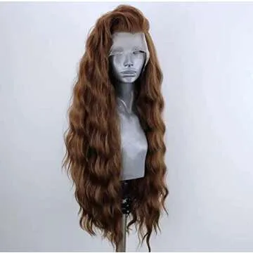 WXHWCX Long Lace Wig Synthetic Lace Front Wigs for Black Women Free Part Wavy Hair Wigs Brown High Temperature Fiber Cosplay Wigs 24 inch