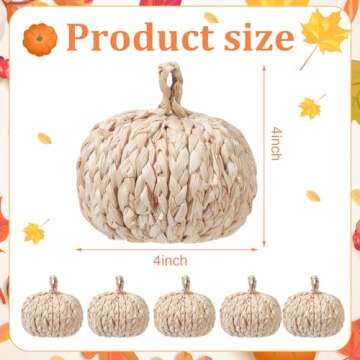 Colingmill 6 Pcs Fall Rattan Pumpkin Woven Cornpeel Pumpkin 4 Inch Braided Pumpkins Foam Woven Pumpk...