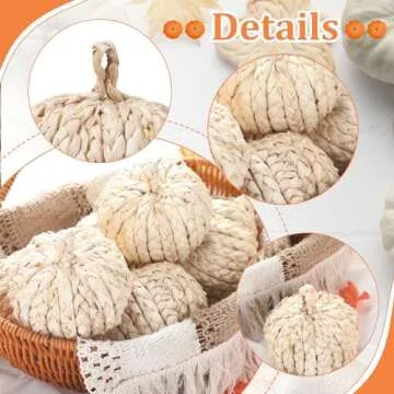 Colingmill 6 Pcs Fall Rattan Pumpkin Woven Cornpeel Pumpkin 4 Inch Braided Pumpkins Foam Woven Pumpkin Decor Artificial Pumpkins Handmade Harvest Mini Pumpkin Halloween Autumn Thanksgiving Table Decor