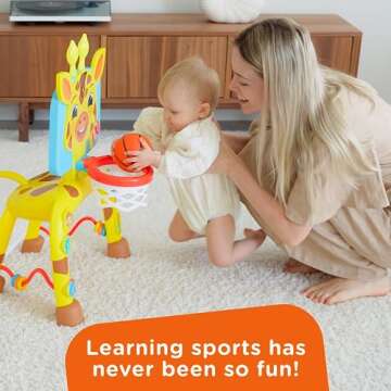 Move2Play, Giraffe Basketball Hoop & Soccer Goal Activity Center | 30+ Sounds & Lights | 1, 2, 3+ Year Old Gift & Birthday Present | 6, 12, 18, 24+ Month Toy For Baby, Toddler, Boys, & Girls