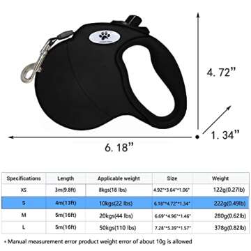 CROWN PAWS 13 ft Retractable Dog Leash for Large Dogs up to 26 lbs,Tangle-Free Nylon Tape,Black Dan ...