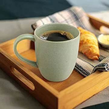 STAR MOON Coffee Mugs 420ML Stoneware Coffee Cups Large Coffee Mug Ceramic Big Tea Mugs Porcelain Mugs, Microwave & Dishwasher Safe, Set of 2 (Jade)