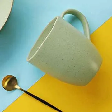 STAR MOON Coffee Mugs 420ML Stoneware Coffee Cups Large Coffee Mug Ceramic Big Tea Mugs Porcelain Mugs, Microwave & Dishwasher Safe, Set of 2 (Jade)