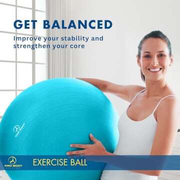 ProBody Pilates Yoga Ball - Fresh Colors Exercise Ball for Stability, Pregnancy, Workout, Physical T...