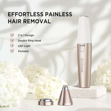 Facial Hair Remover Eyebrow Trimmer: Portable Rechargeable 2 in 1 Face Shaver for Women - Painless E...