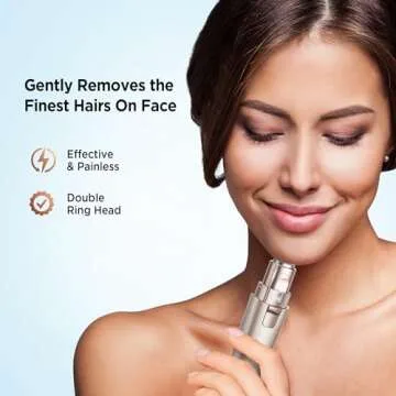 Facial Hair Remover Eyebrow Trimmer: Portable Rechargeable 2 in 1 Face Shaver for Women - Painless Electric Hair Removal Device for Face Eyebrows Peach Fuzz Lips with Light (Pearl White) (Rose Gold)